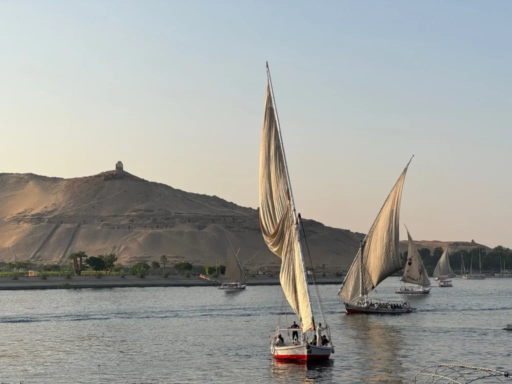 Egitto per nomadi digitali 11 Le feluche sul Nilo ad Aswan, nel tardo pomeriggio. Ottobre 2023.