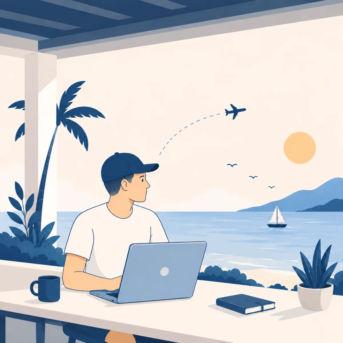 Home 10 Christian Cannata, sviluppatore freelance e nomade digitale, al lavoro con vista mare