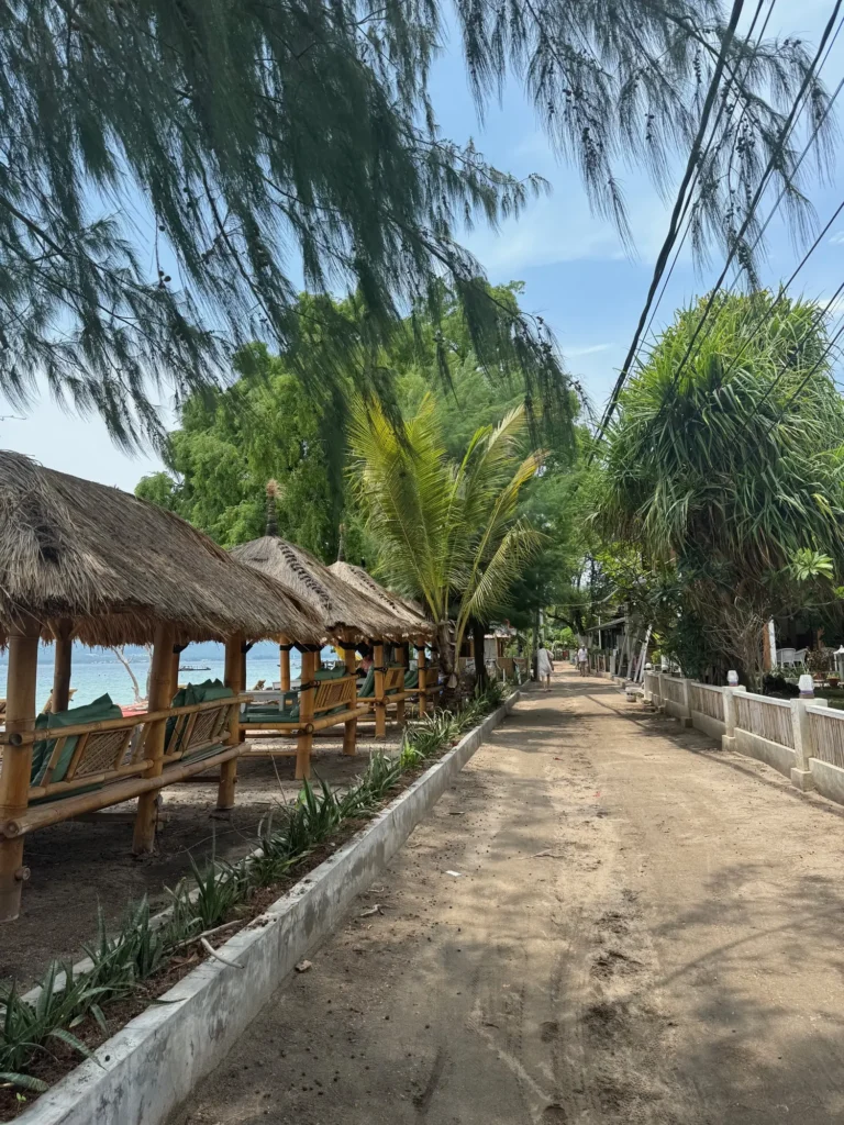 Indonesia per nomadi digitali 17 Le strade di Gili Air sono di sabbia: sull’isola non ci sono auto. Febbraio 2024.